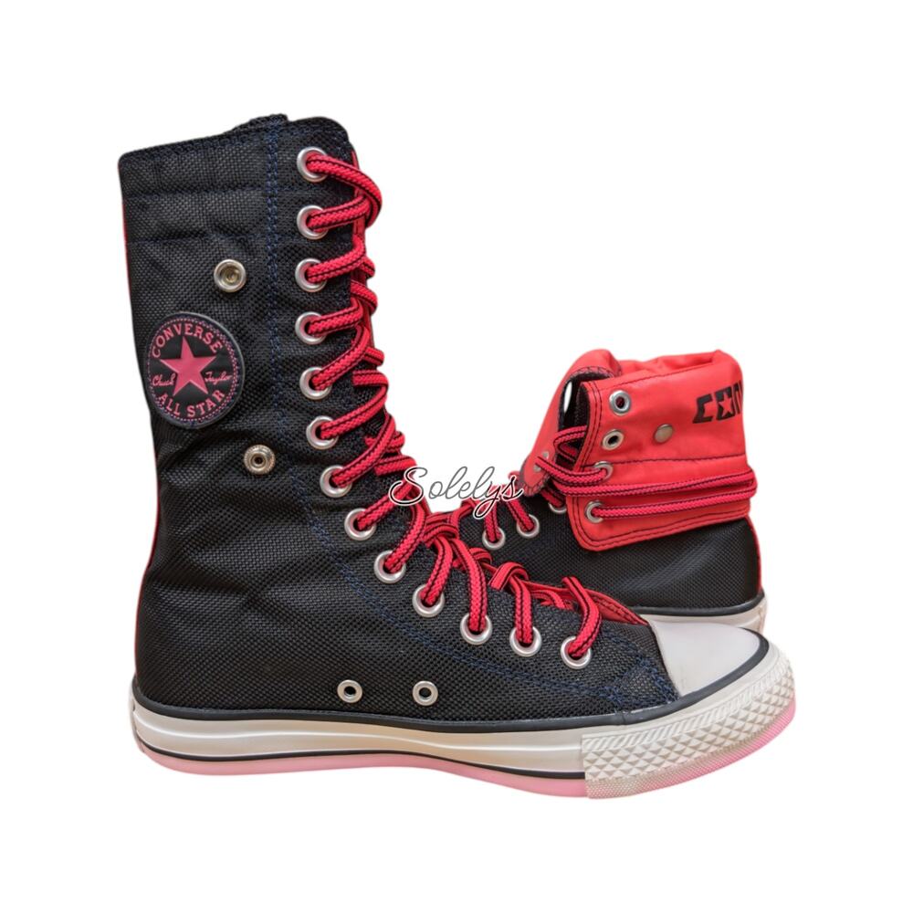 Converse 2012 XHI Extra Calf High Black Neon Pink Foldover Snap Sneaker 6 RARE